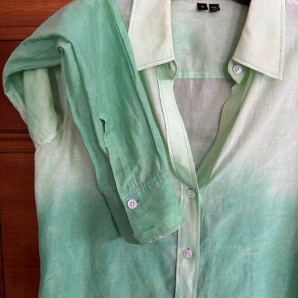 Green Ombre Theory Buttoned Long Sleeved Dress Shirt M - Picture 7 of 8